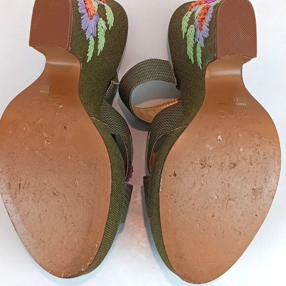 Zinc Women Olive Green Floral Embroidered Wedge Platform Open Toe Sandal sz 8.5 - Picture 8 of 9